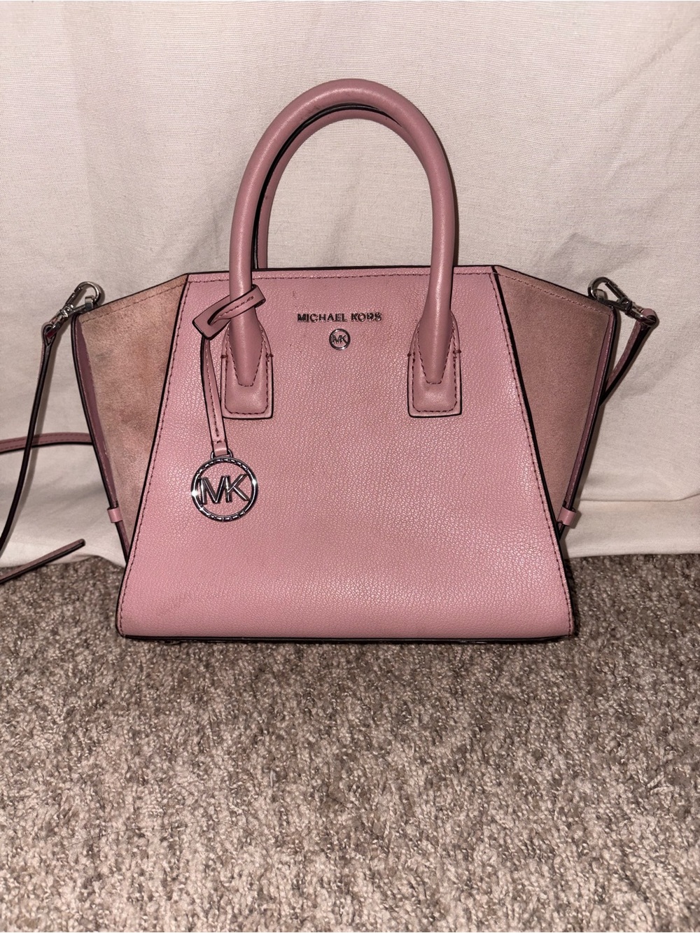 Michael Kors Two-Tone Dusty Rose Leather Satchel with MK Charm